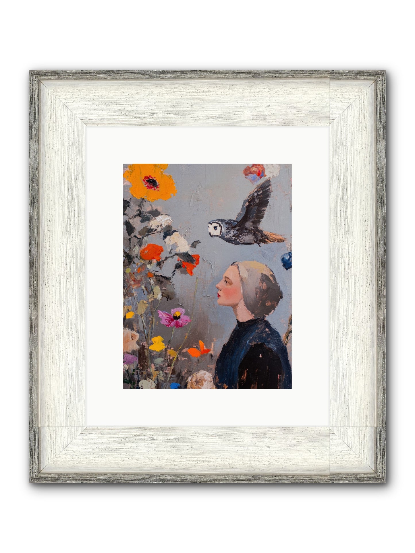 Moonlit Wisdom Framed Print - Driftwood White 9x12