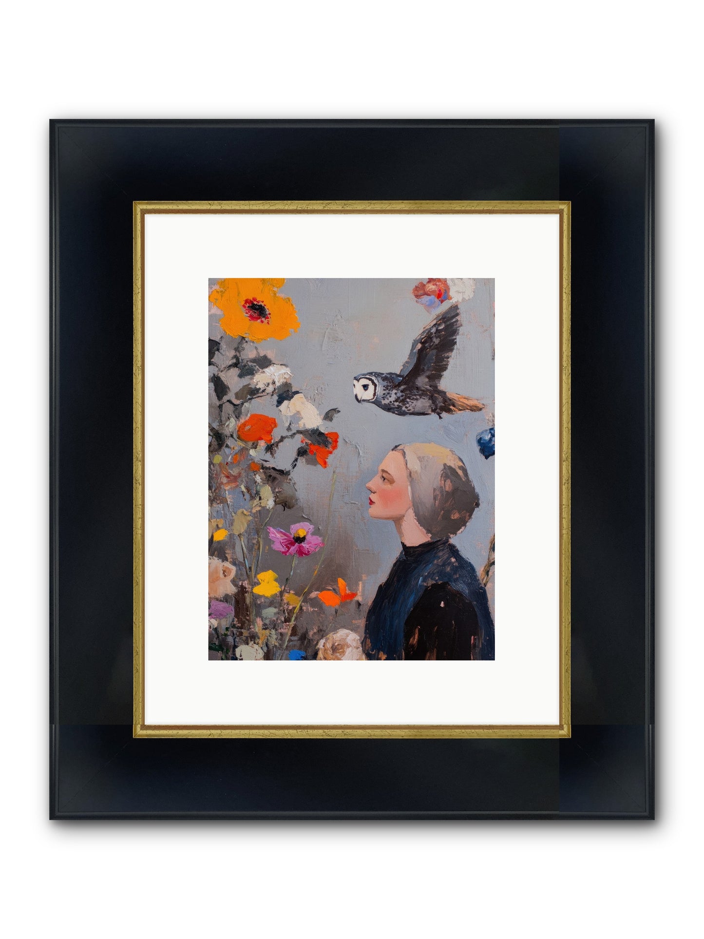 Moonlit Wisdom Framed Print - Wide Black w/Gold 9x12