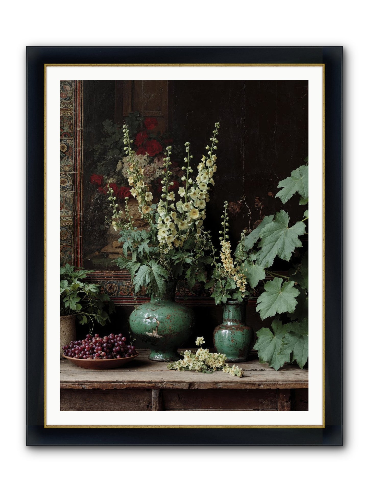 Morning Garden Opium Framed Print - Wide Black w/Gold 36x48