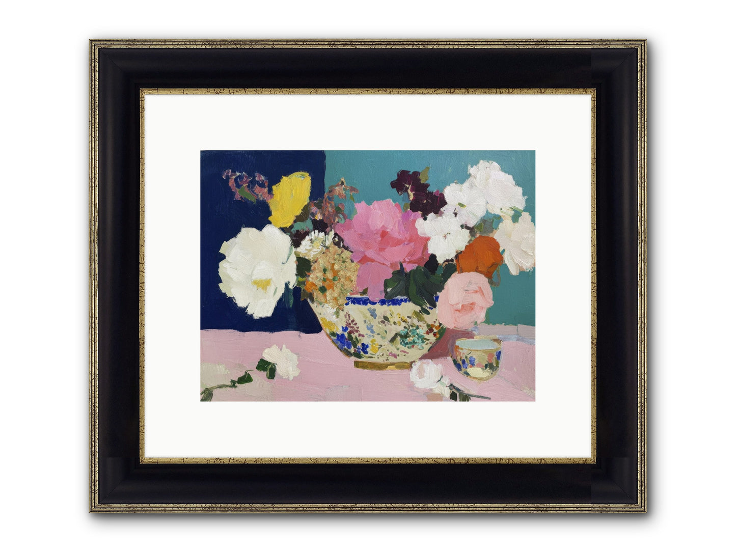 Morning Tea With Flowers Framed Print - Black & Gold 12x9