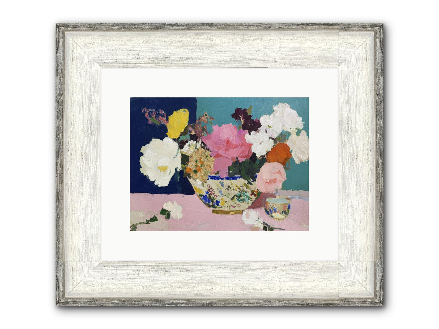 Morning Tea With Flowers Framed Print - Driftwood White 12x9