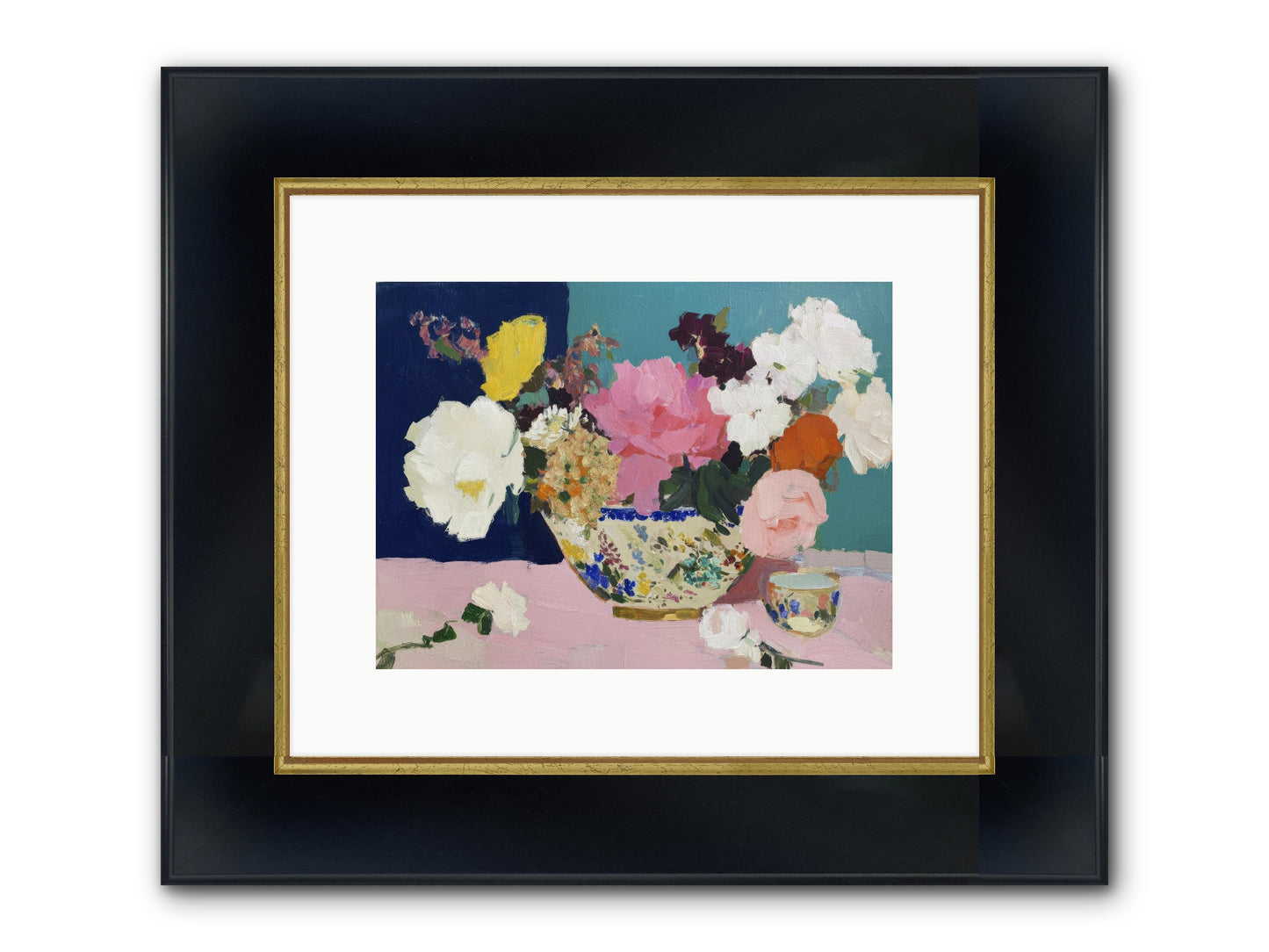 Morning Tea With Flowers Framed Print - Wide Black w/Gold 12x9