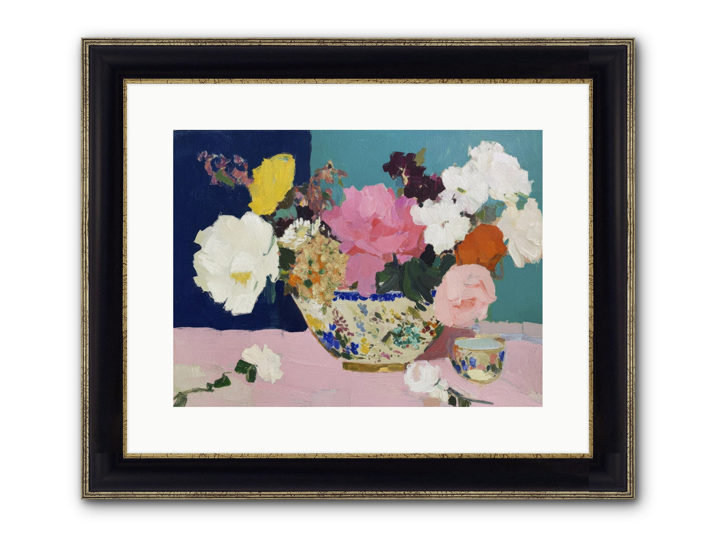 Morning Tea With Flowers Framed Print - Black & Gold 16x12