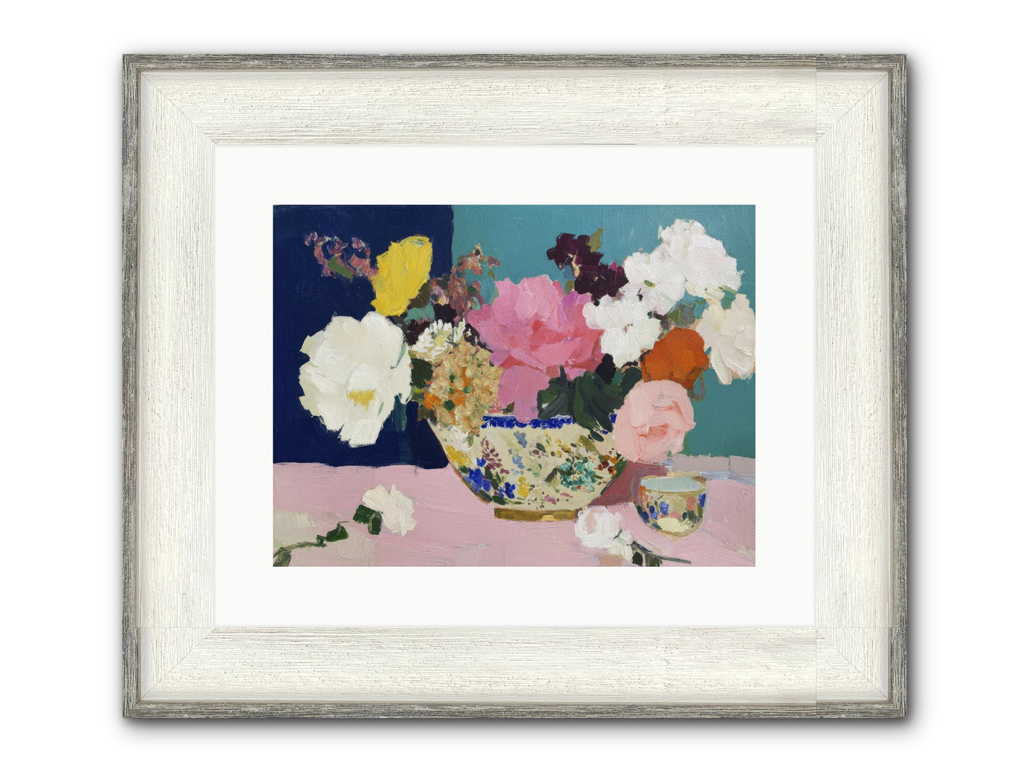 Morning Tea With Flowers Framed Print - Driftwood White 16x12