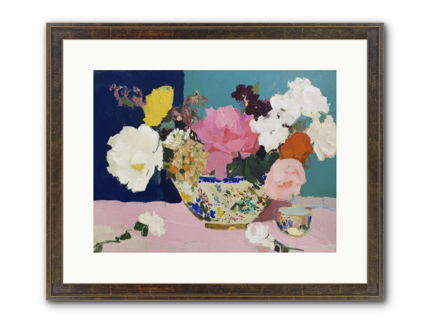 Morning Tea With Flowers Framed Print - Slimwoods Black/Gold 16x12