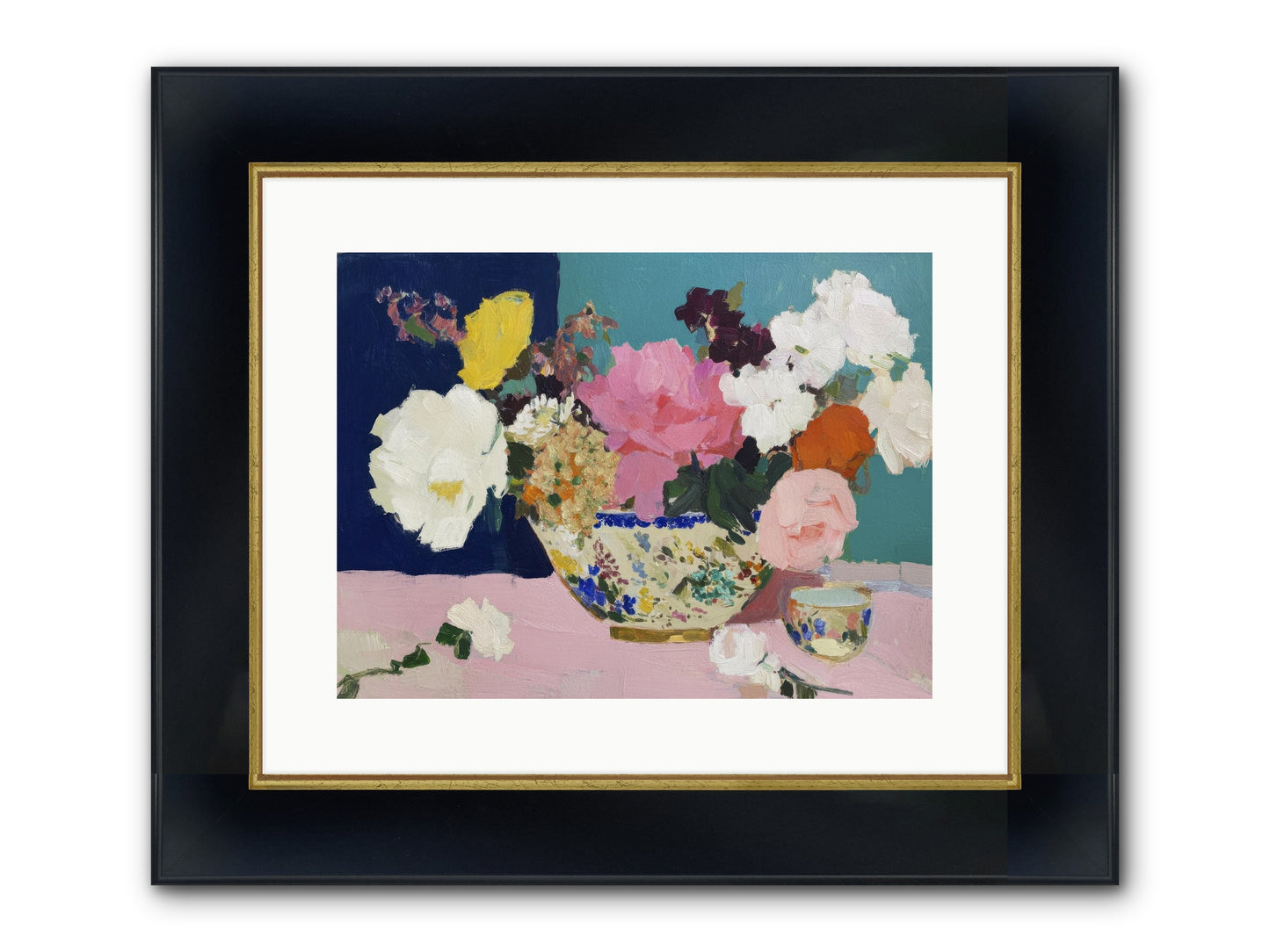 Morning Tea With Flowers Framed Print - Wide Black w/Gold 16x12