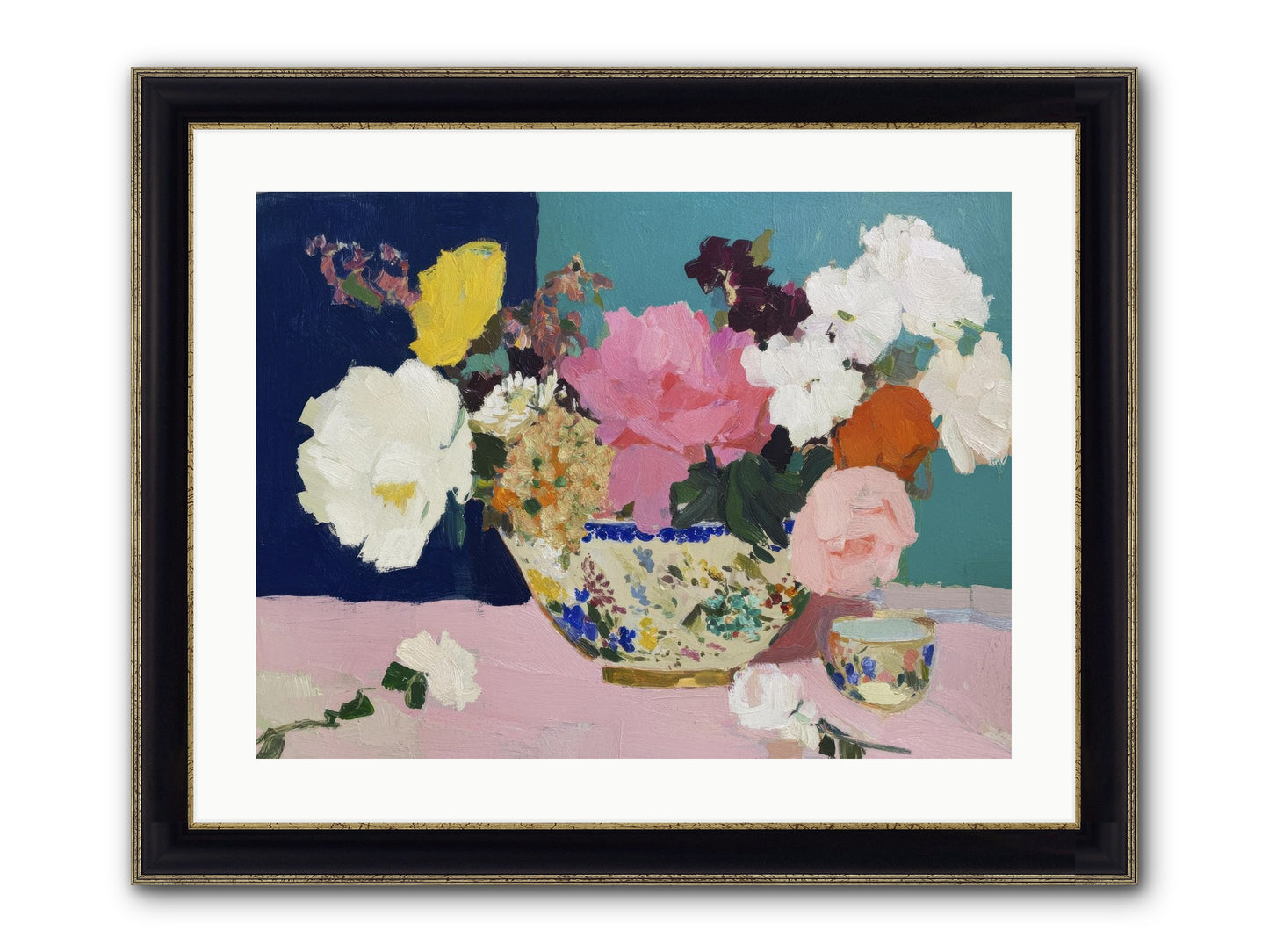 Morning Tea With Flowers Framed Print - Black & Gold 24x18