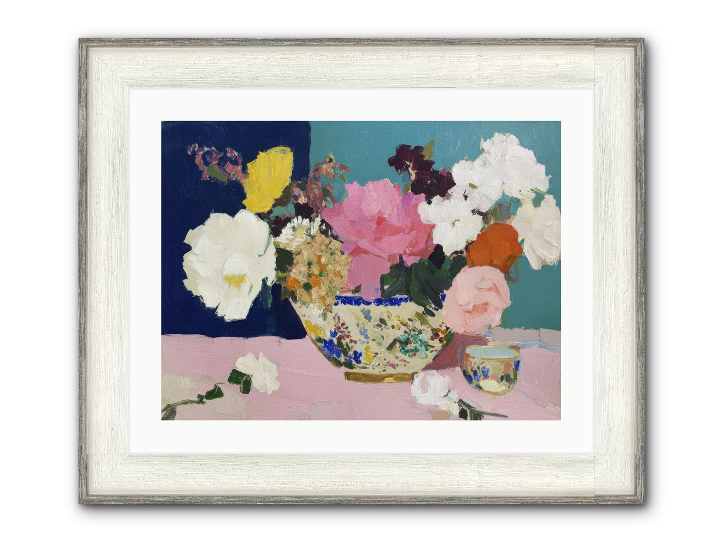 Morning Tea With Flowers Framed Print - Driftwood White 24x18