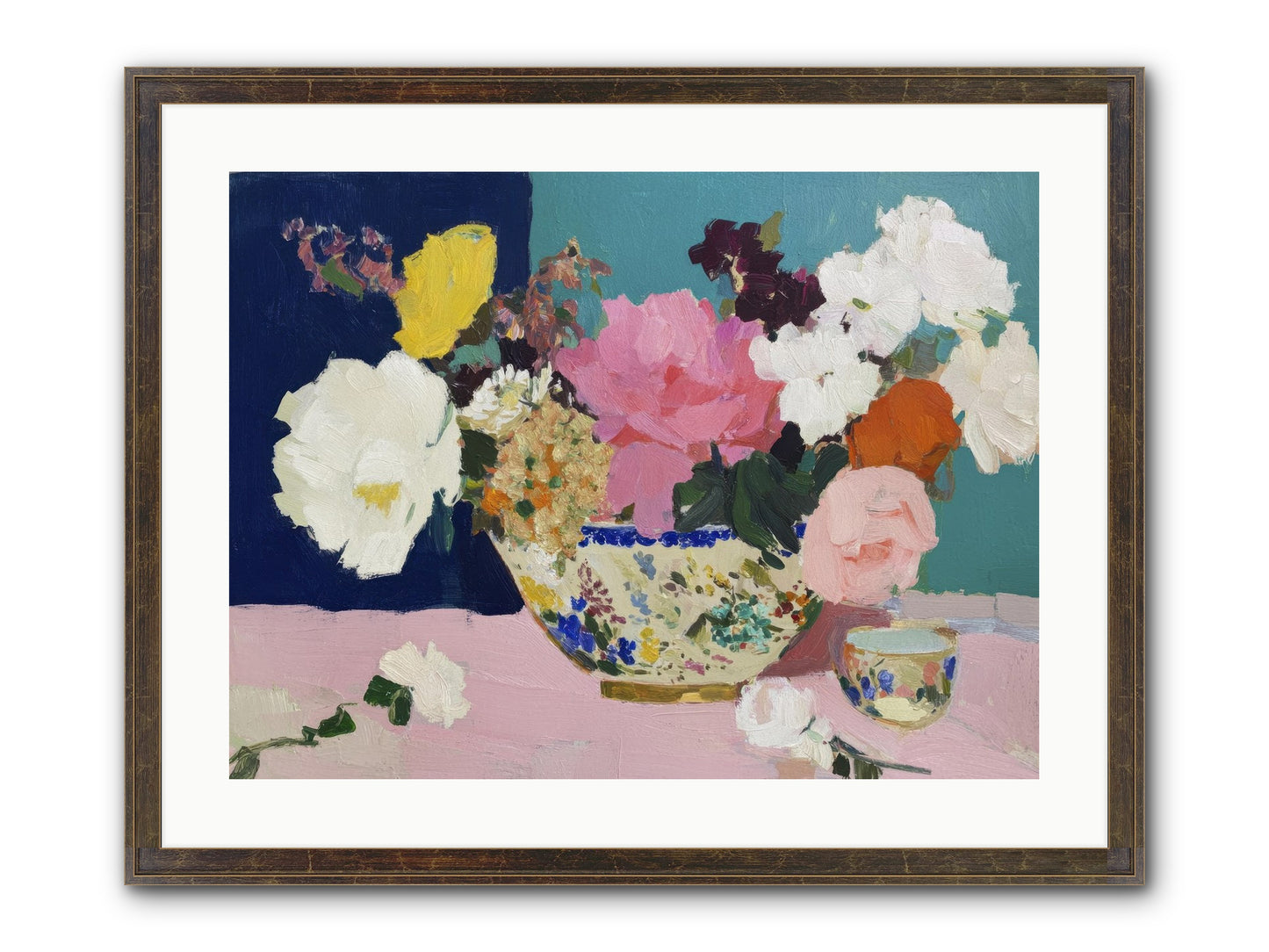 Morning Tea With Flowers Framed Print - Slimwoods Black/Gold 24x18