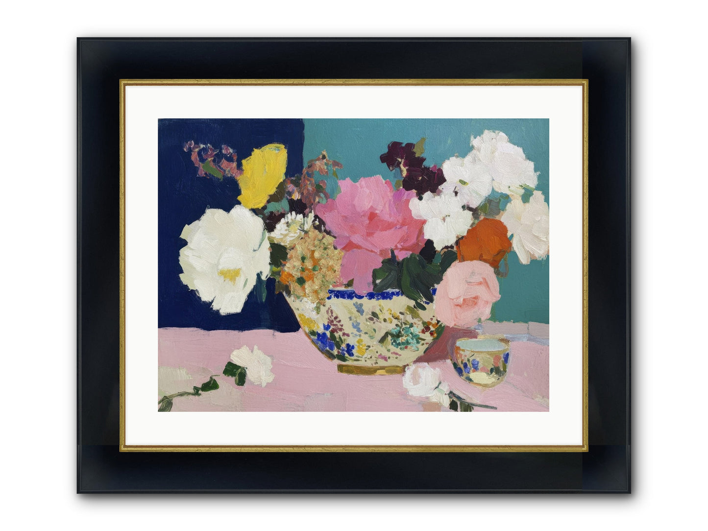 Morning Tea With Flowers Framed Print - Wide Black w/Gold 24x18