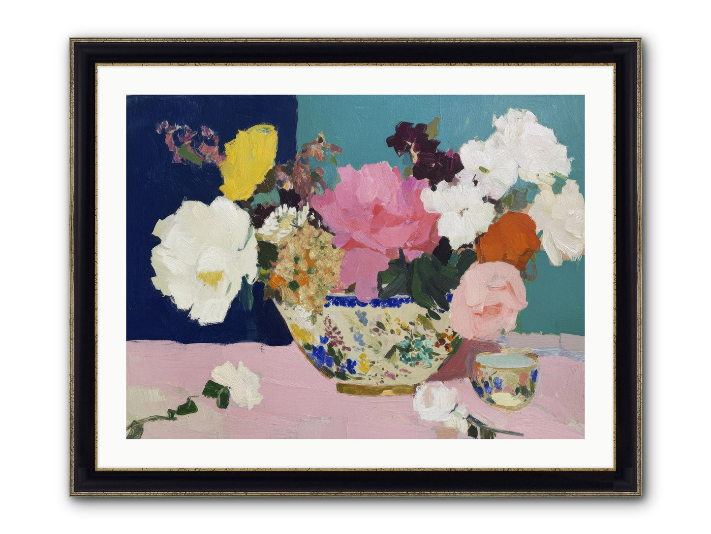 Morning Tea With Flowers Framed Print - Black & Gold 32x24