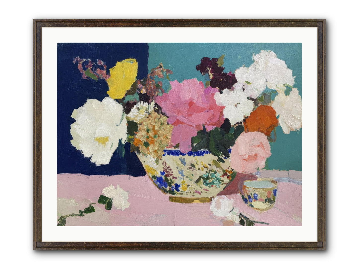 Morning Tea With Flowers Framed Print - Slimwoods Black/Gold 32x24