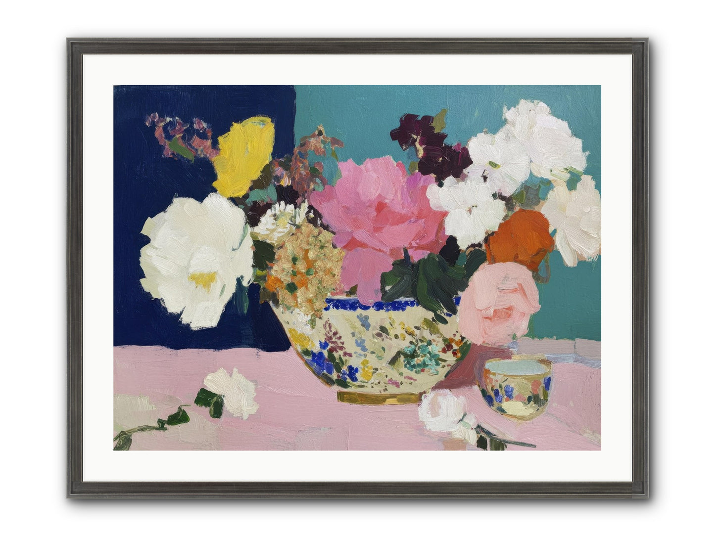 Morning Tea With Flowers Framed Print - Slimwoods Black/Silver 32x24
