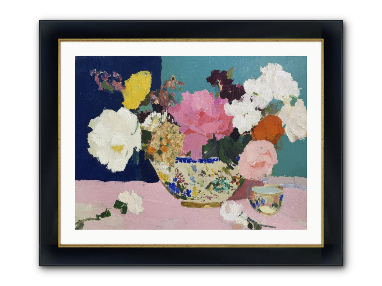 Morning Tea With Flowers Framed Print - Wide Black w/Gold 32x24