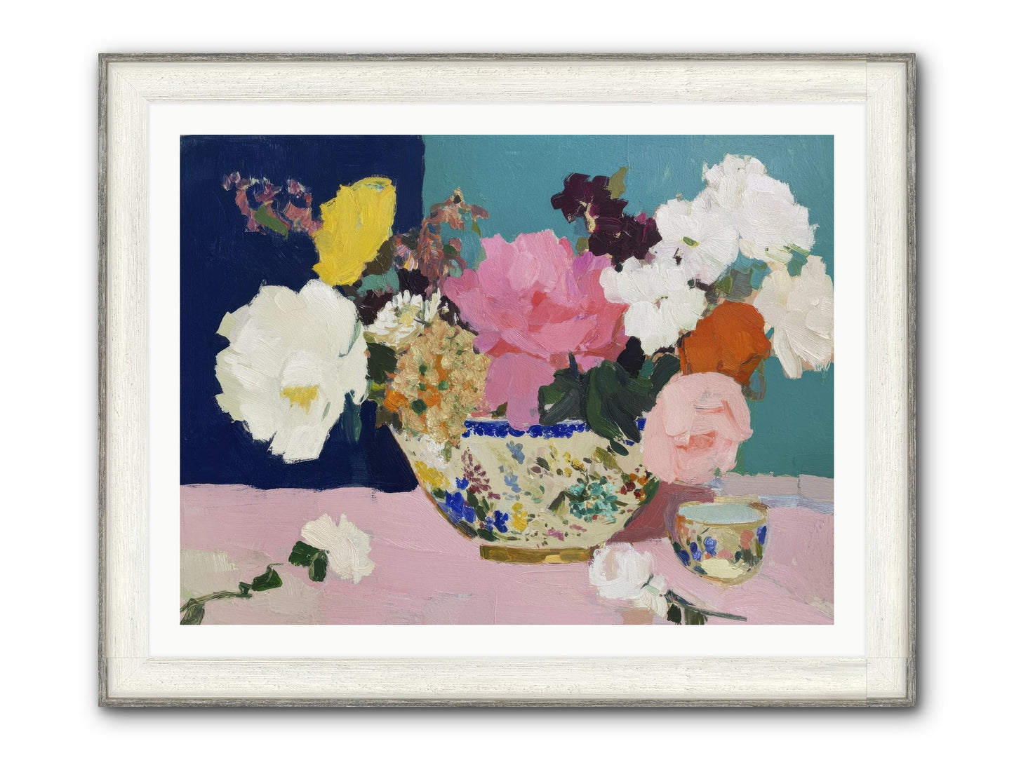 Morning Tea With Flowers Framed Print - Driftwood White 40x30