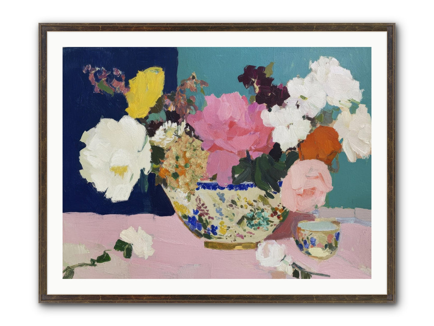 Morning Tea With Flowers Framed Print - Slimwoods Black/Gold 40x30