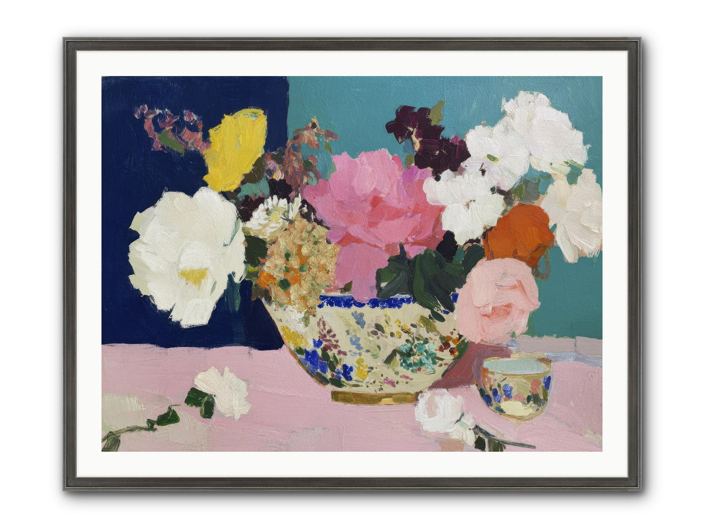 Morning Tea With Flowers Framed Print - Slimwoods Black/Silver 40x30