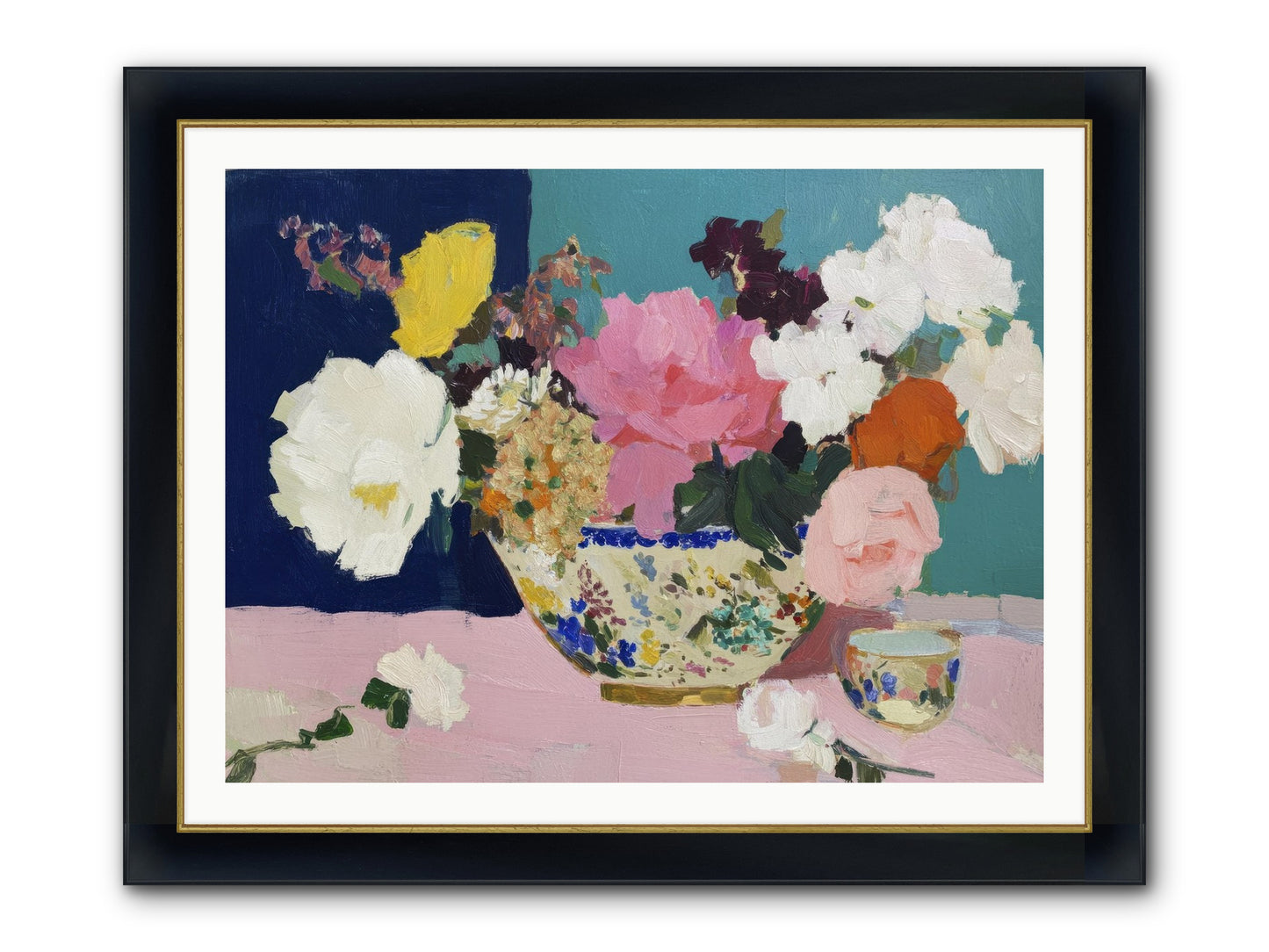 Morning Tea With Flowers Framed Print - Wide Black w/Gold 40x30