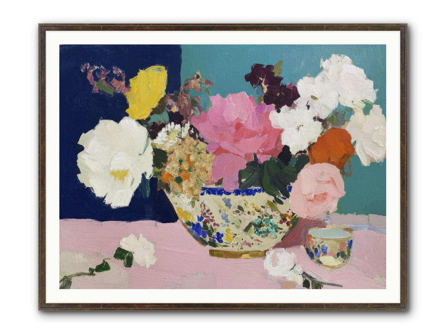 Morning Tea With Flowers Framed Print - Slimwoods Black/Gold 48x36