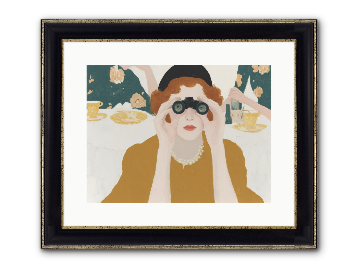 Morning With The Birdwatcher Framed Print - Black & Gold 16x12