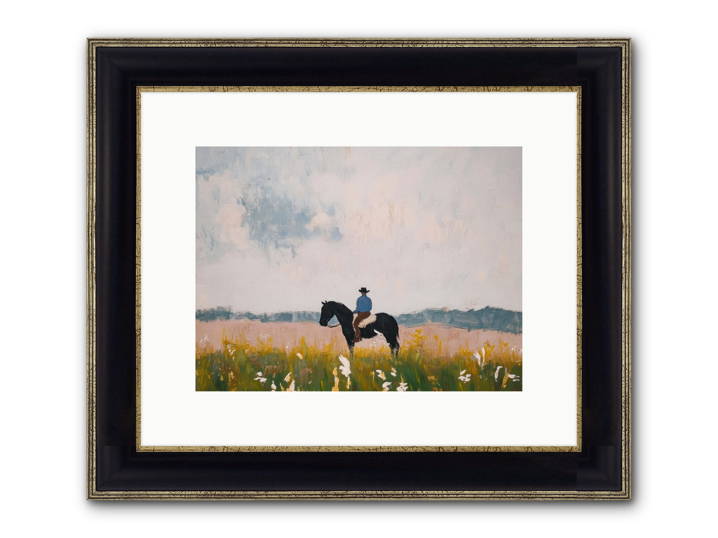 Mountain Silhouette Framed Print - Black & Gold 12x9