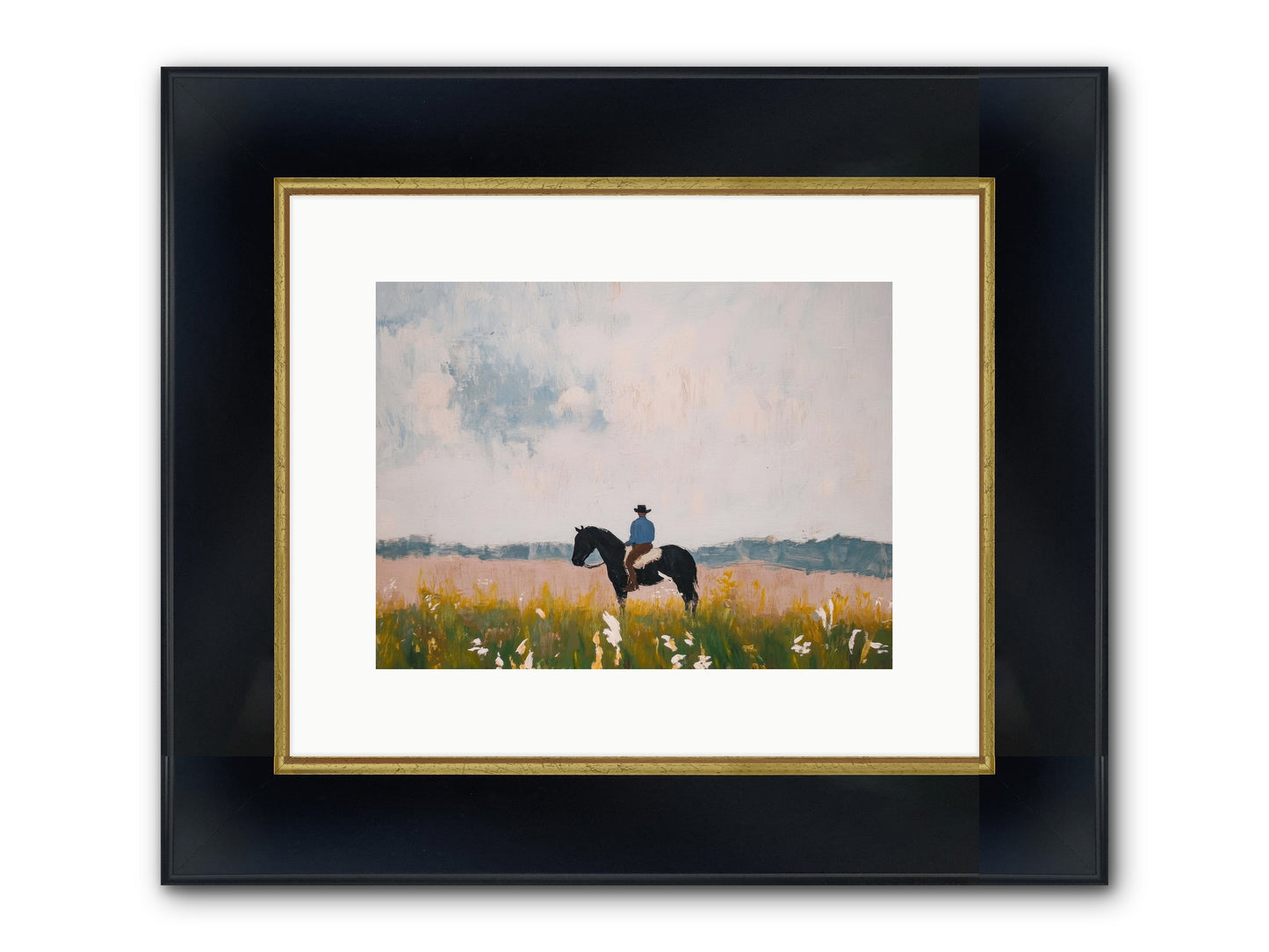 Mountain Silhouette Framed Print - Wide Black w/Gold 12x9