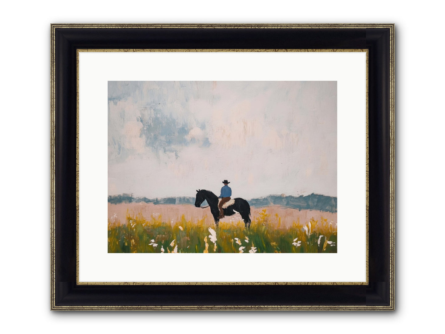 Mountain Silhouette Framed Print - Black & Gold 16x12