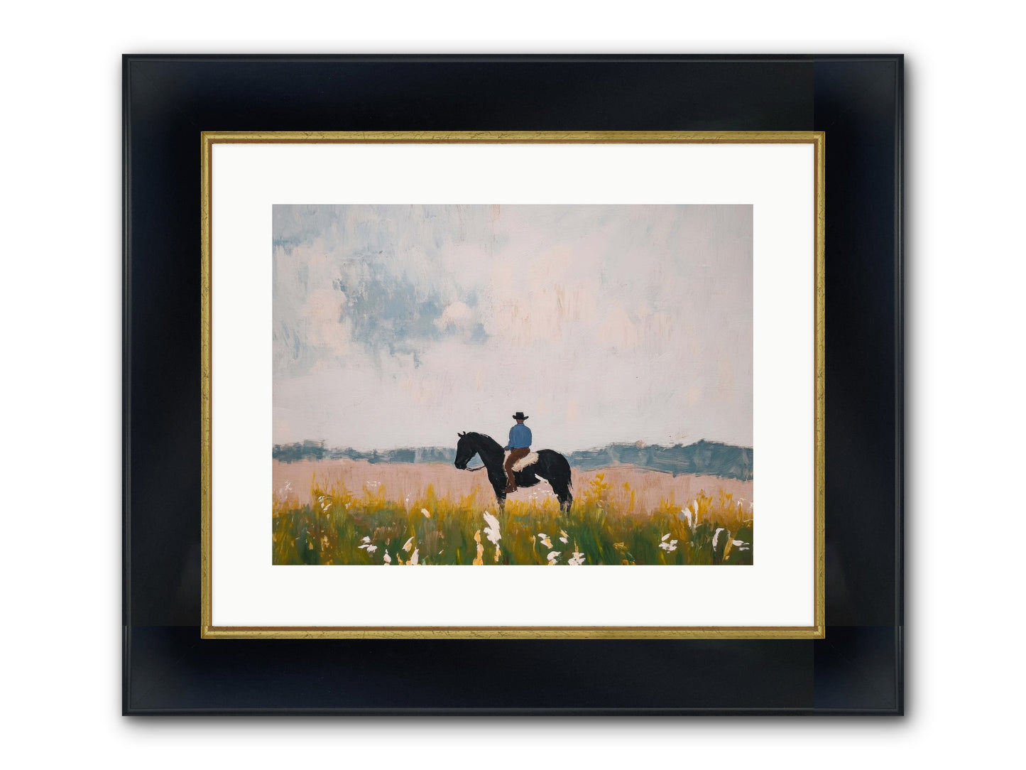 Mountain Silhouette Framed Print - Wide Black w/Gold 16x12