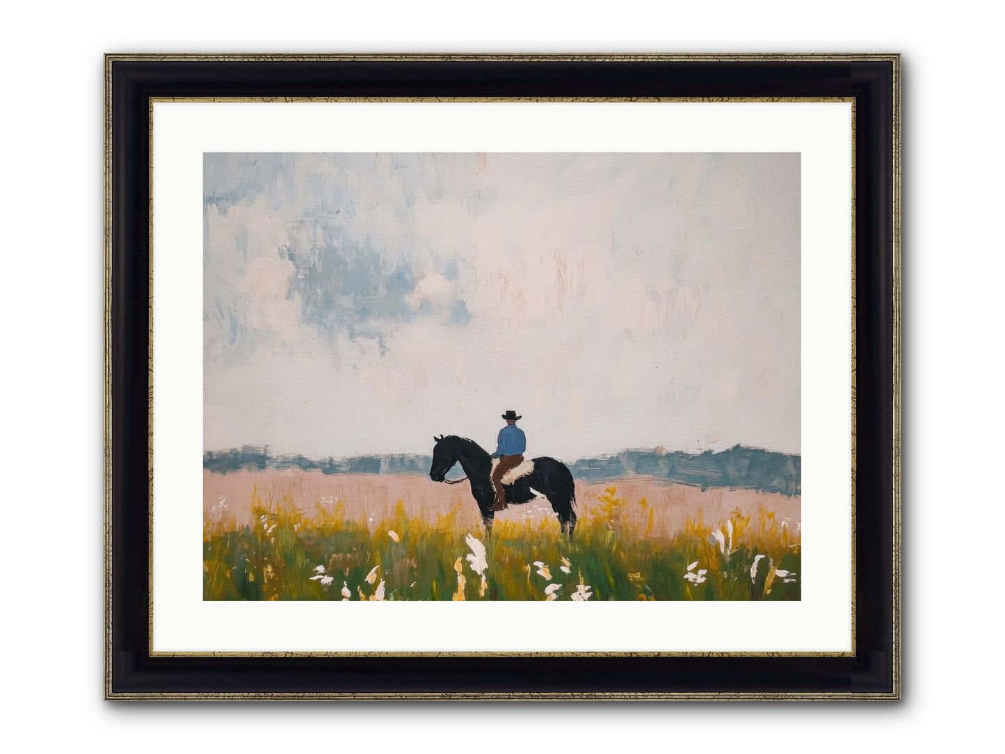 Mountain Silhouette Framed Print - Black & Gold 24x18