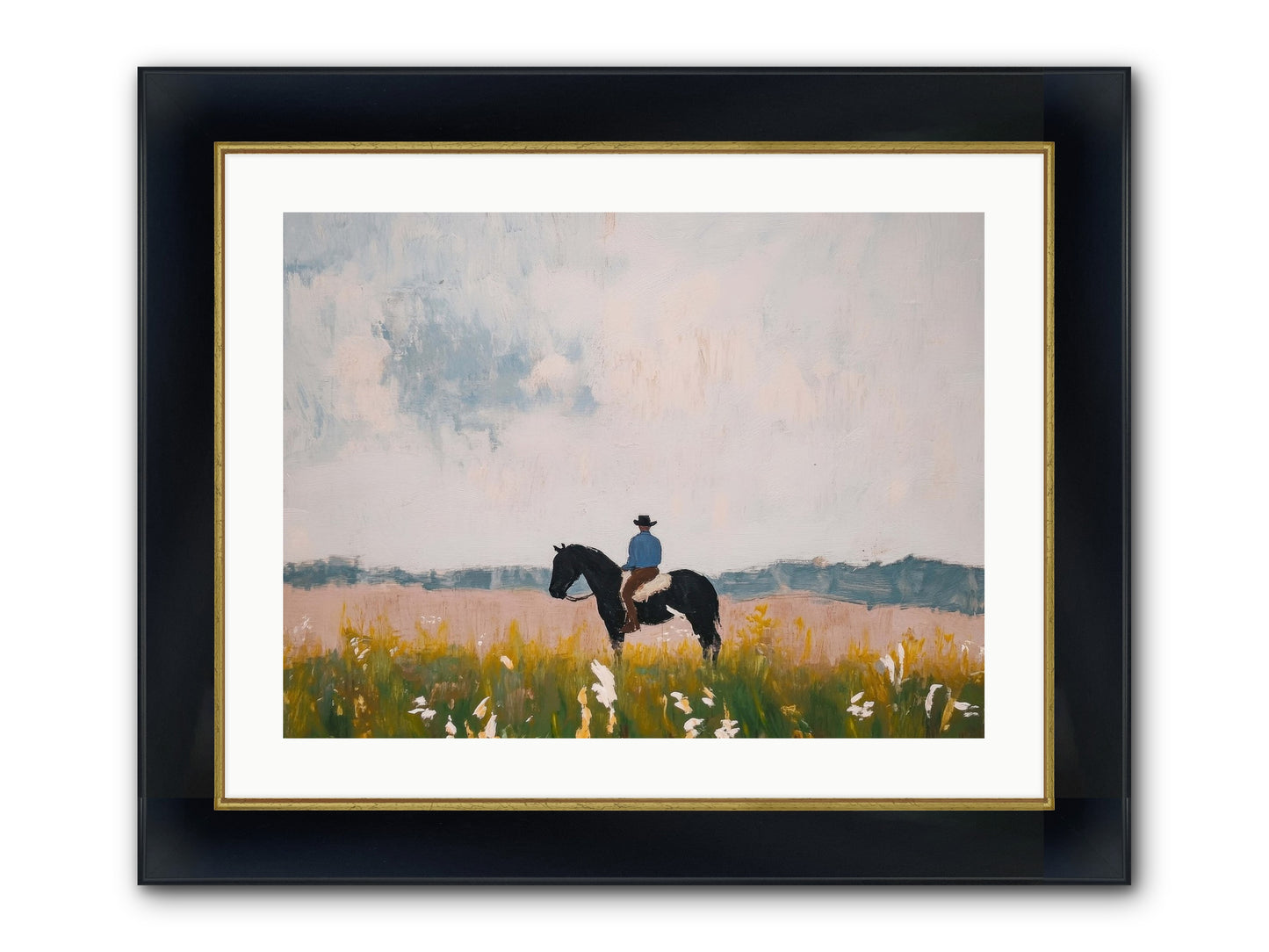 Mountain Silhouette Framed Print - Wide Black w/Gold 24x18