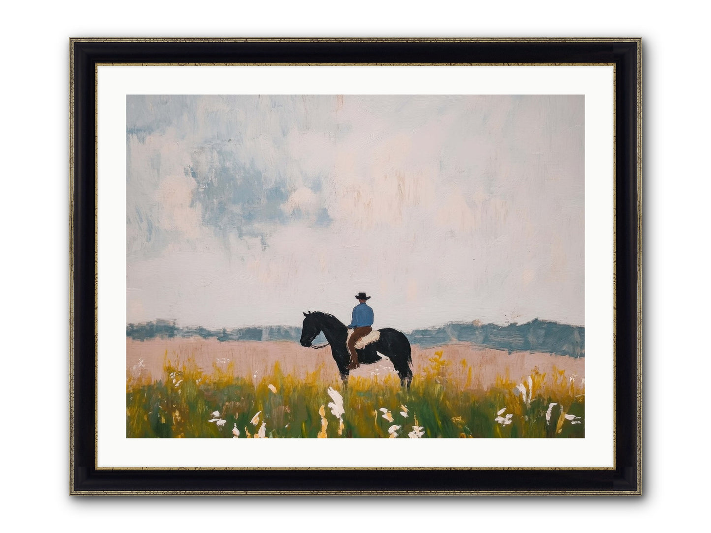 Mountain Silhouette Framed Print - Black & Gold 32x24
