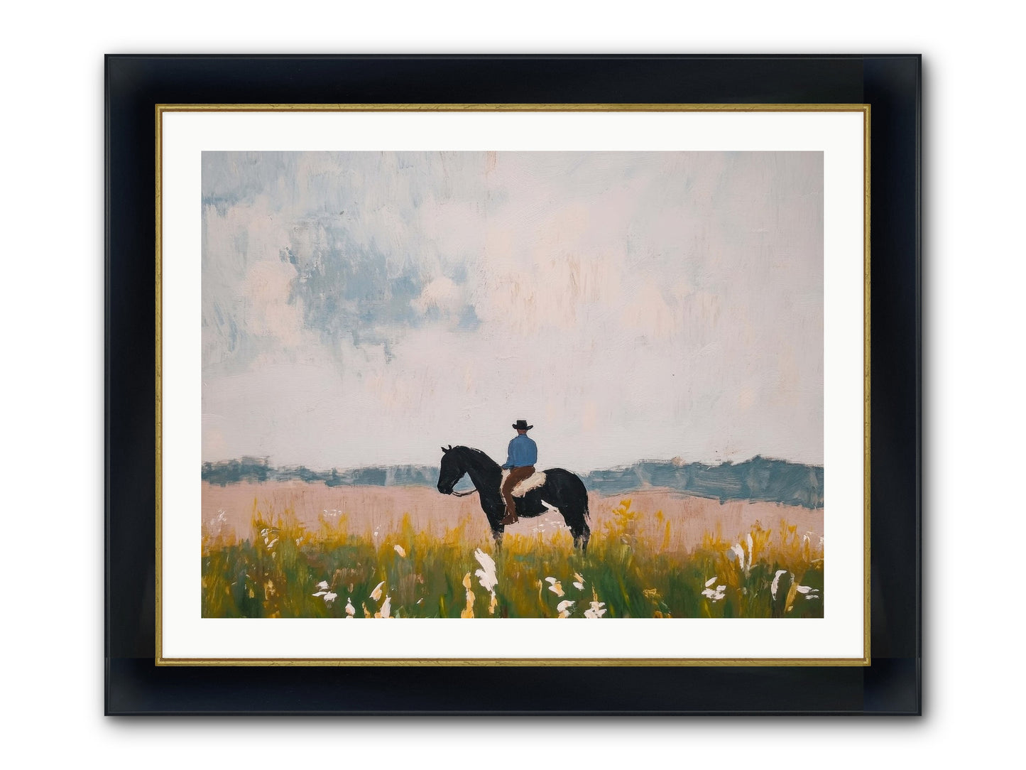 Mountain Silhouette Framed Print - Wide Black w/Gold 32x24