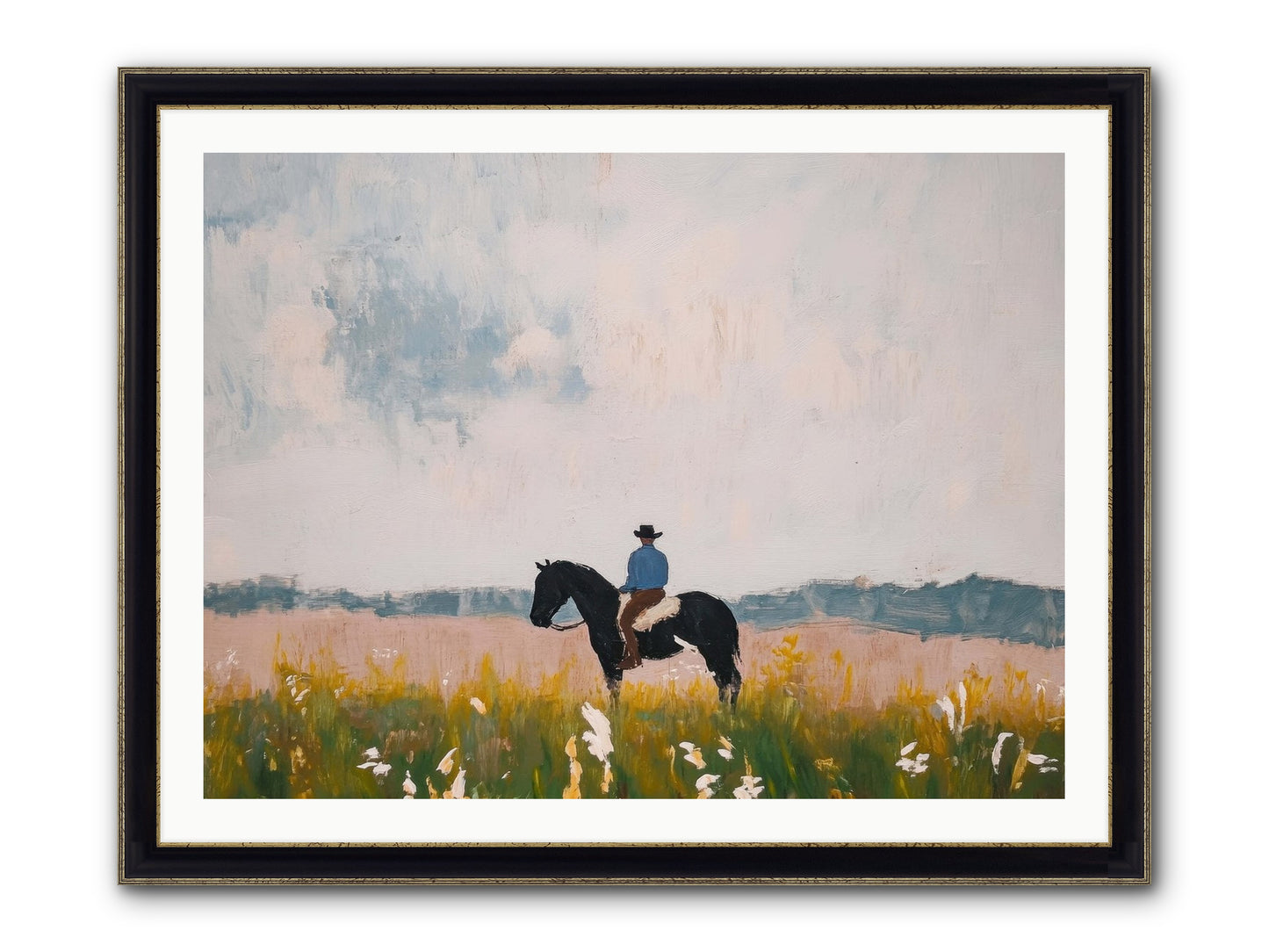 Mountain Silhouette Framed Print - Black & Gold 40x30
