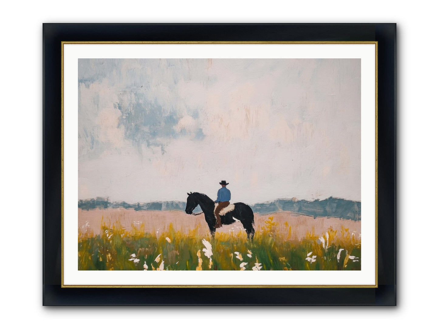 Mountain Silhouette Framed Print - Wide Black w/Gold 40x30