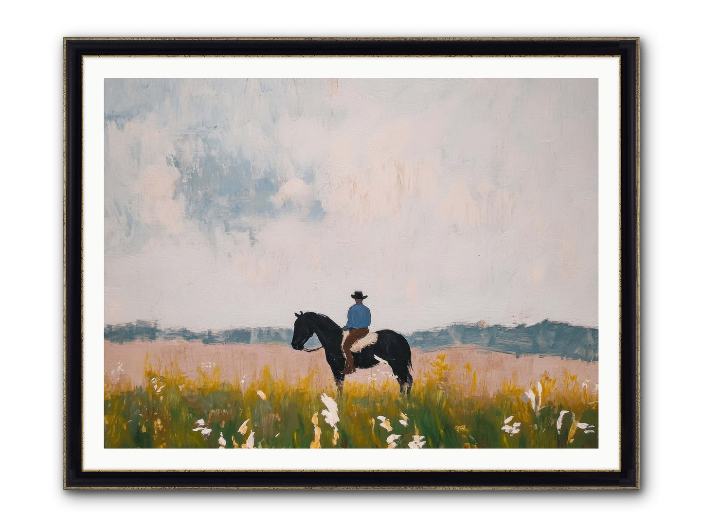 Mountain Silhouette Framed Print - Black & Gold 48x36