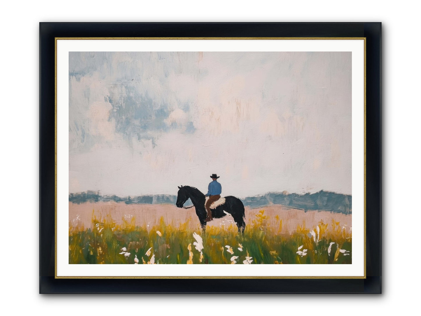 Mountain Silhouette Framed Print - Wide Black w/Gold 48x36