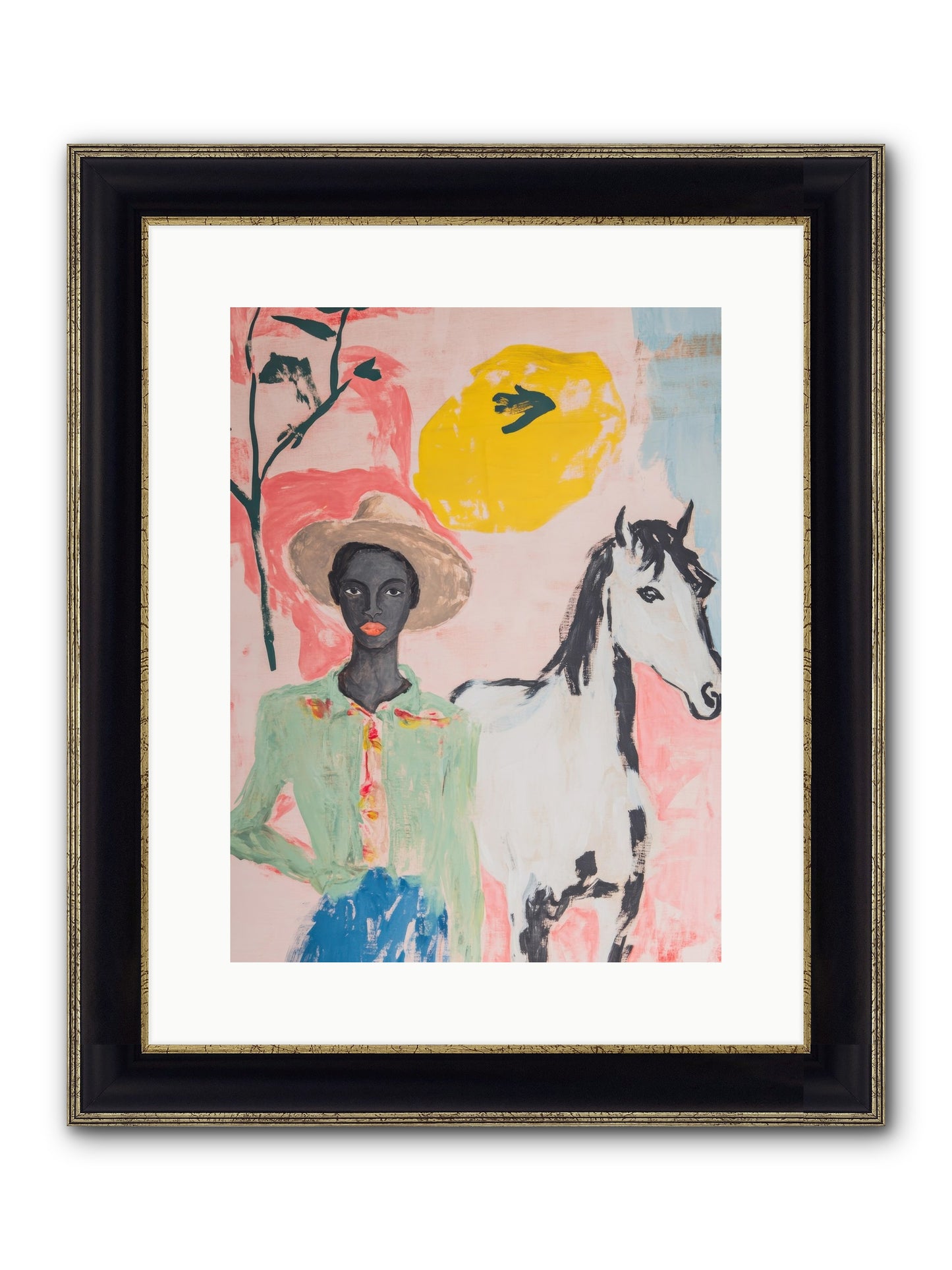 Mustang Whisper Framed Print - Black & Gold 12x16