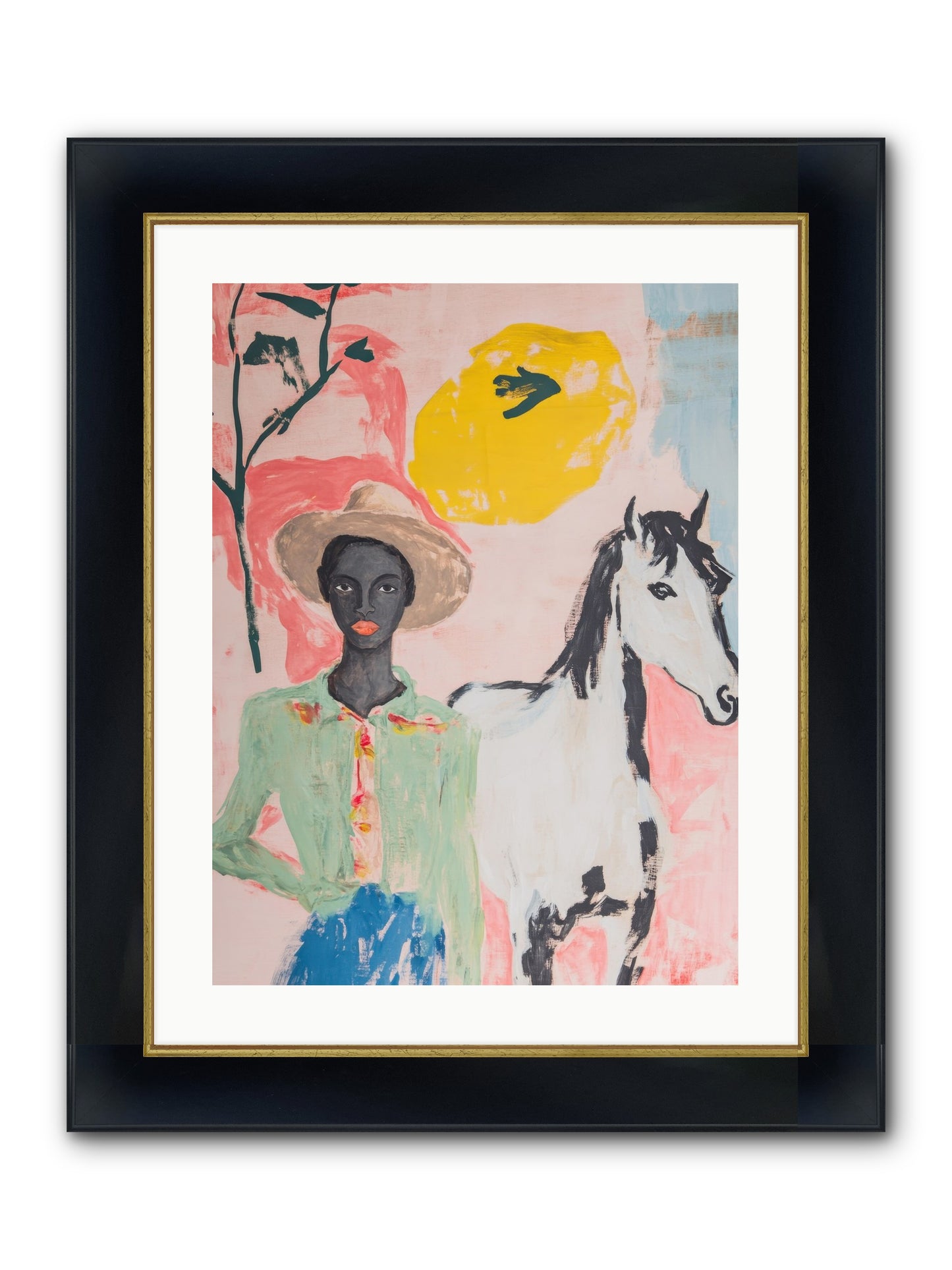 Mustang Whisper Framed Print - Wide Black w/Gold 18x24