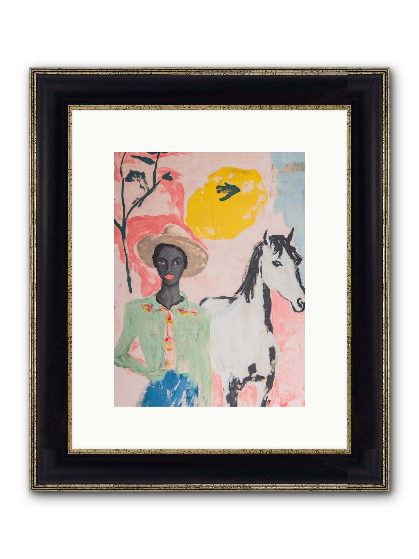 Mustang Whisper Framed Print - Black & Gold 9x12