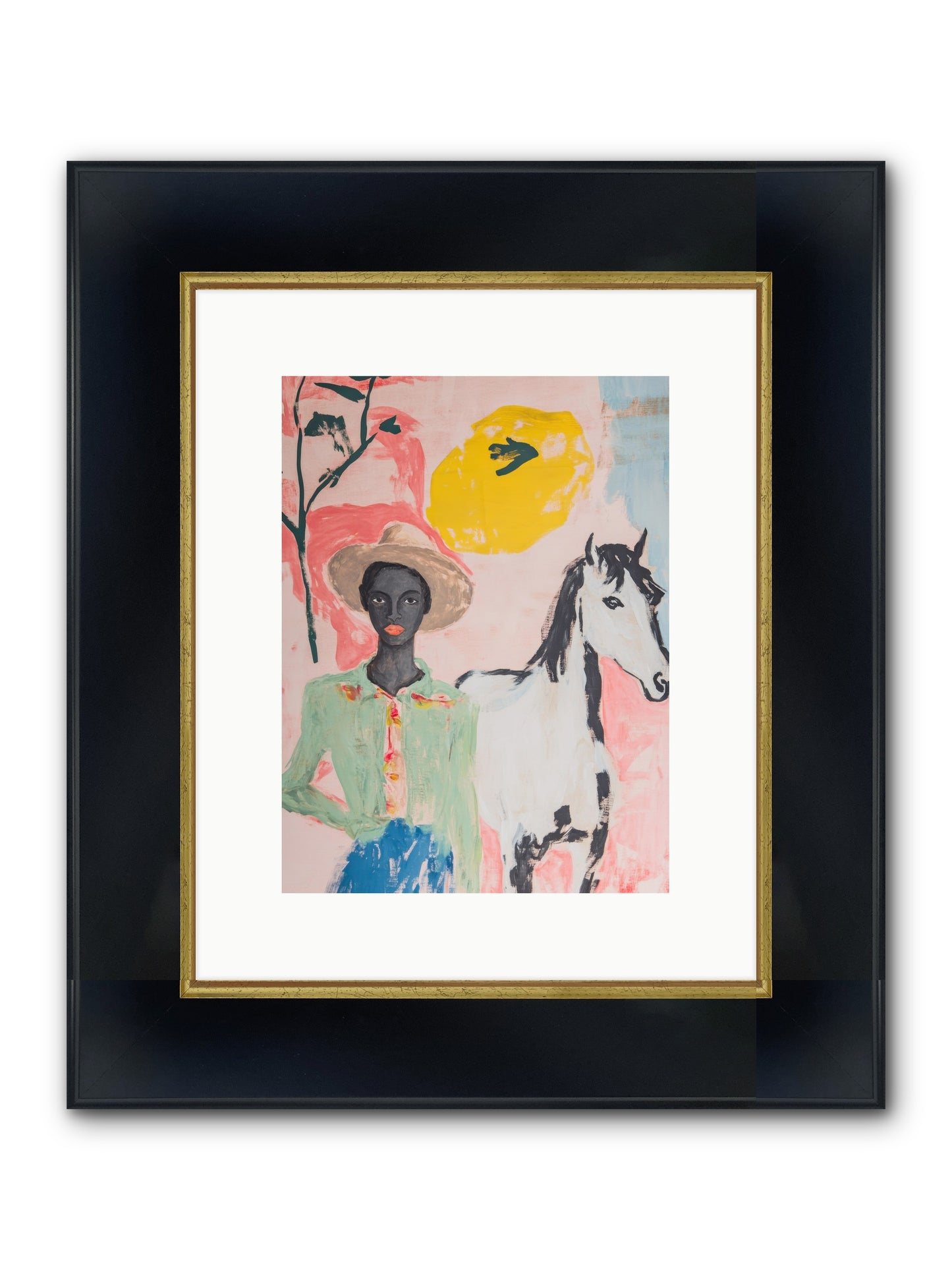 Mustang Whisper Framed Print - Wide Black w/Gold 9x12