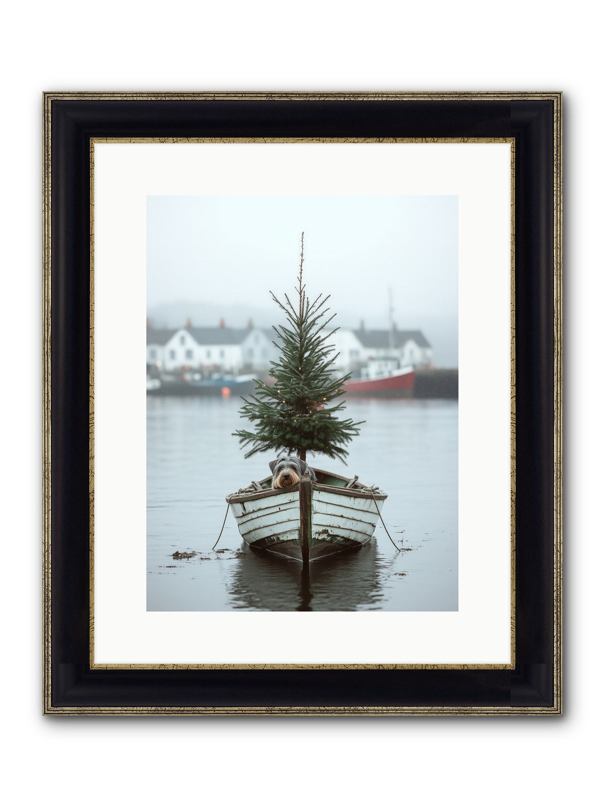 Nautical Noel Framed Print - Black & Gold 12x16