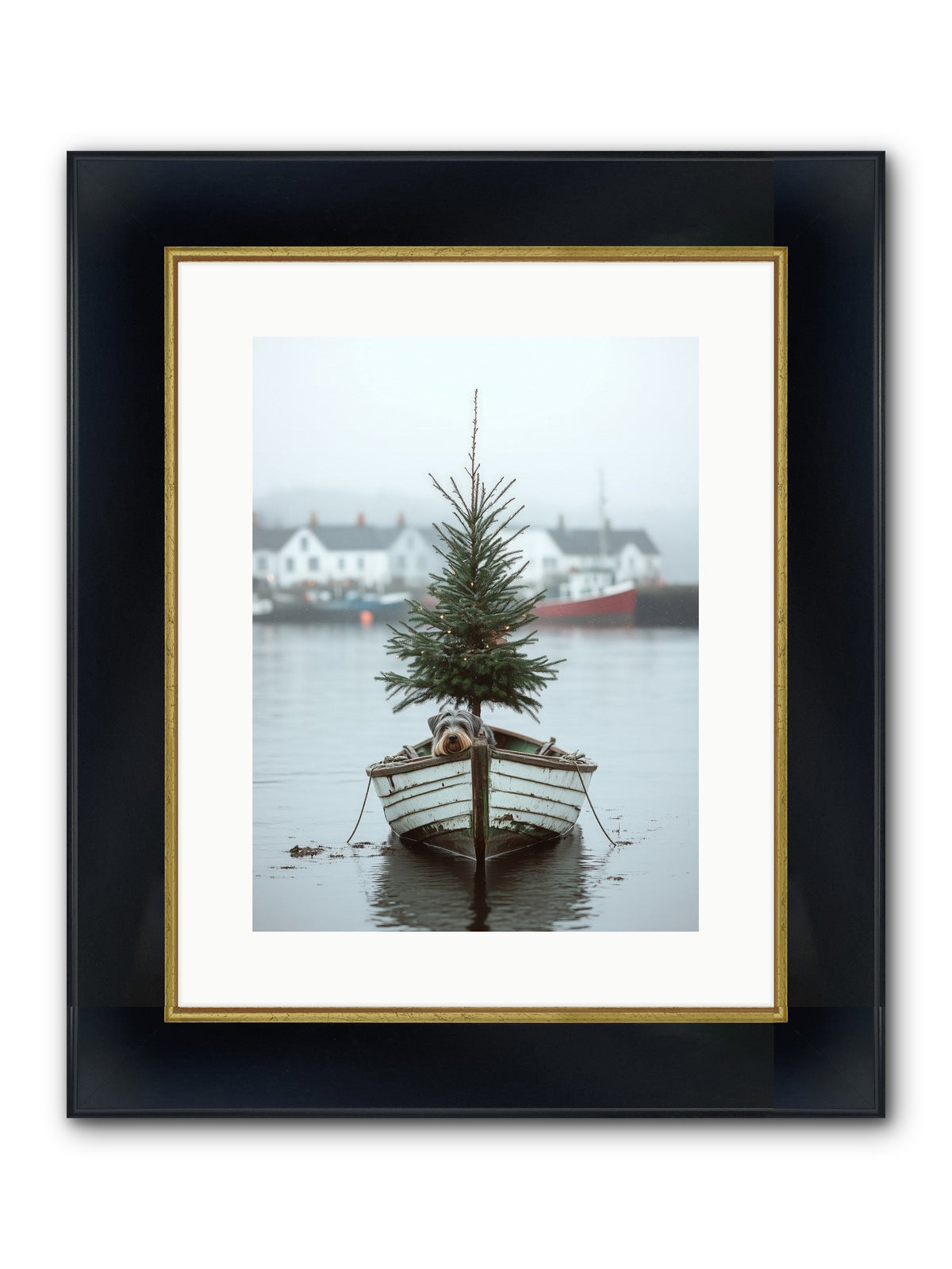 Nautical Noel Framed Print - Wide Black w/Gold 12x16