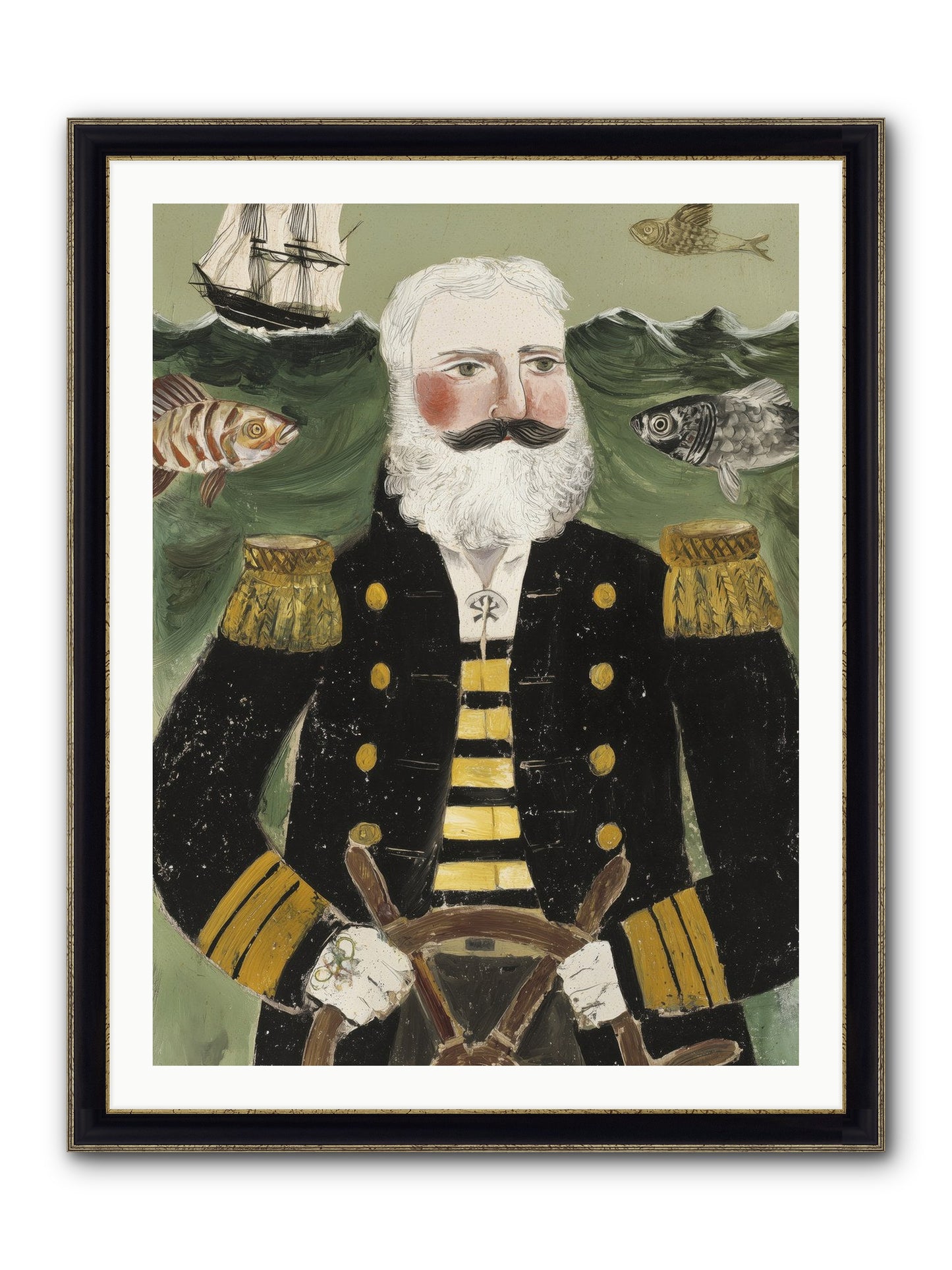 Navigator's Heart Framed Print - Black & Gold 30x40