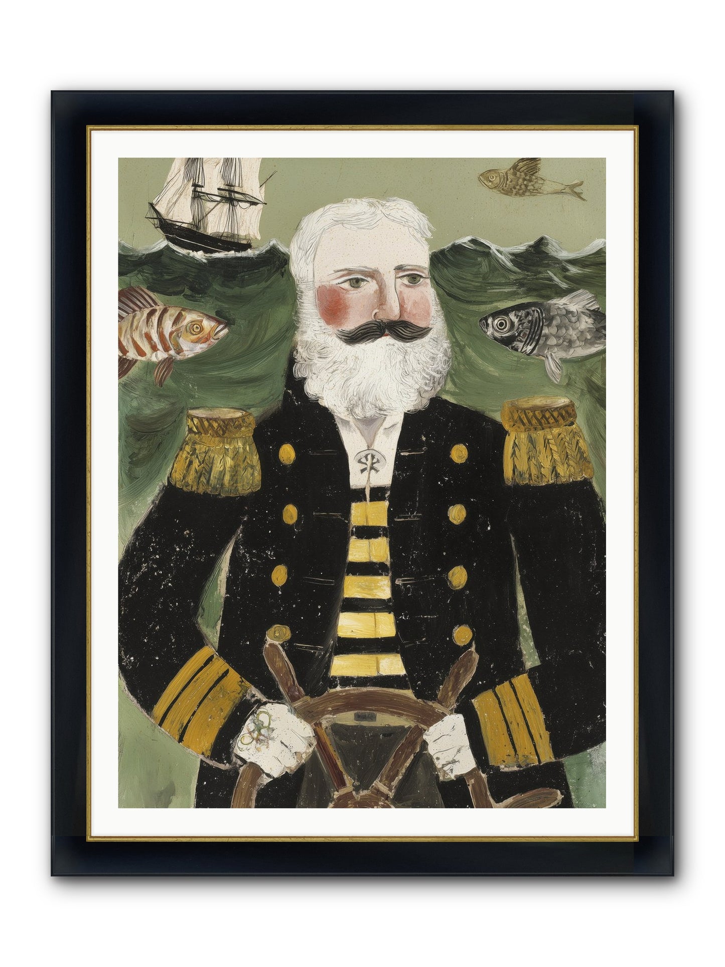 Navigator's Heart Framed Print - Wide Black w/Gold 36x48