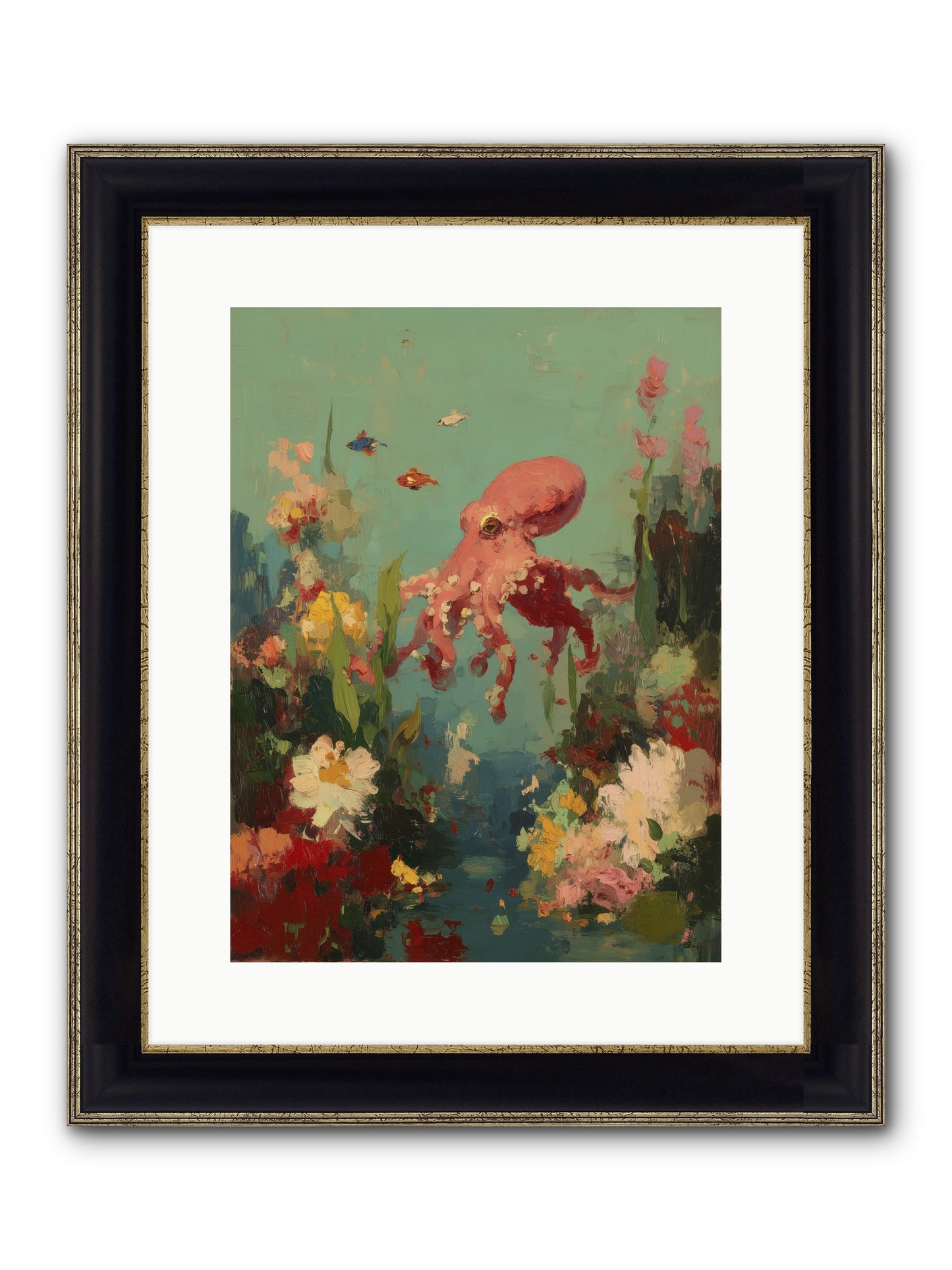 Neptune's Realm Framed Print - Black & Gold 12x16