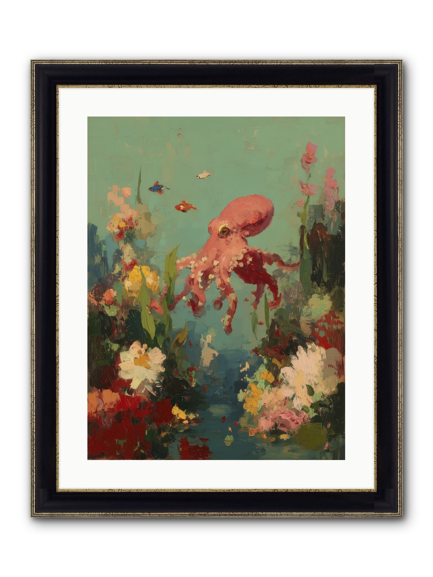 Neptune's Realm Framed Print - Black & Gold 18x24