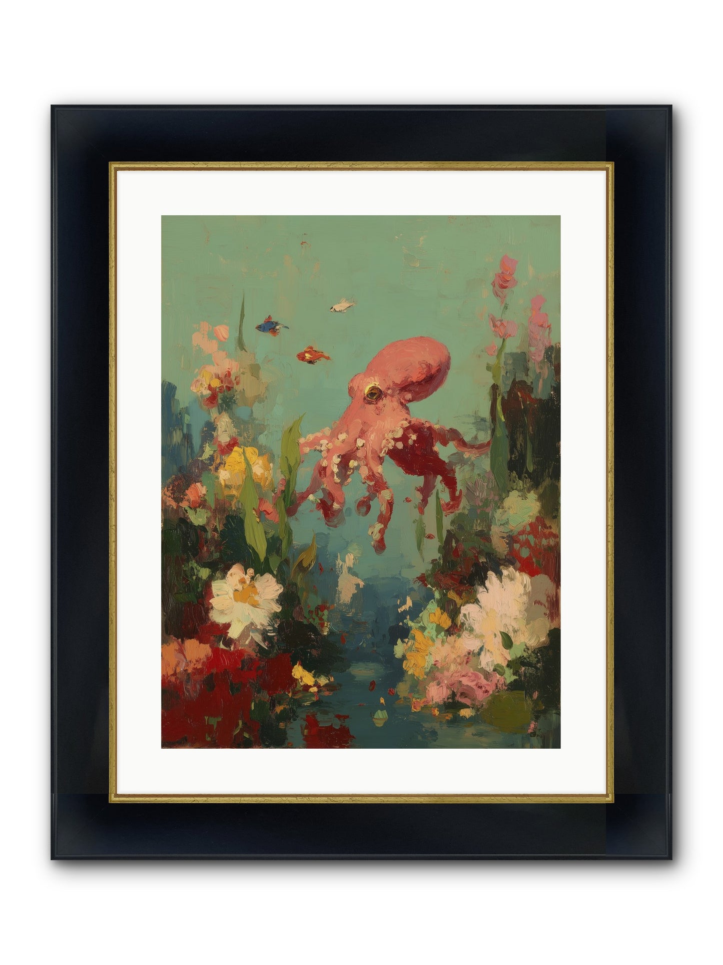 Neptune's Realm Framed Print - Wide Black w/Gold 18x24