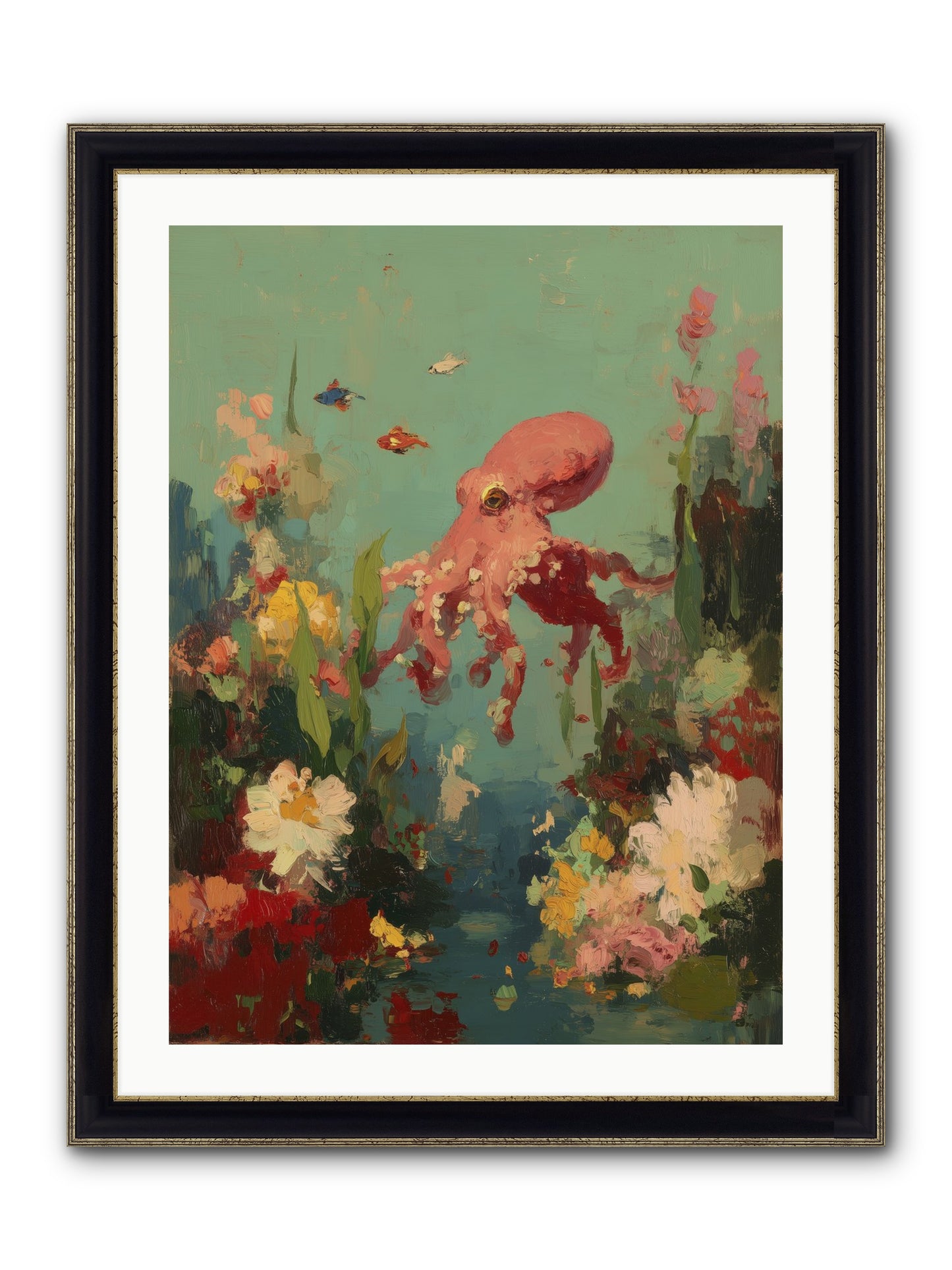 Neptune's Realm Framed Print - Black & Gold 24x32