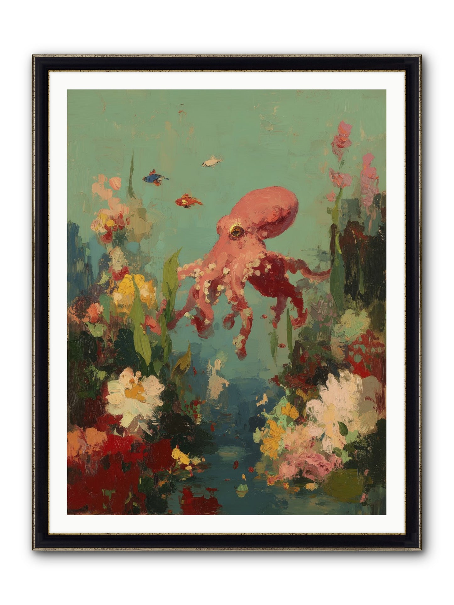 Neptune's Realm Framed Print - Black & Gold 36x48