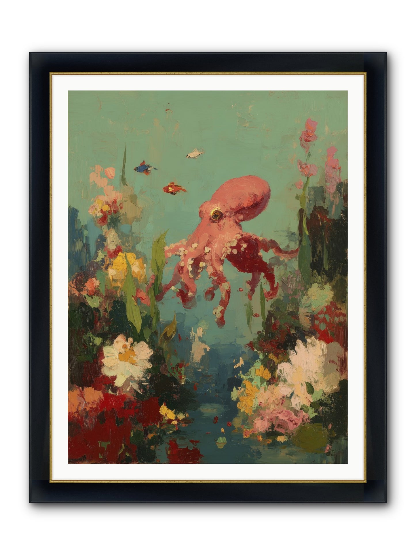 Neptune's Realm Framed Print - Wide Black w/Gold 36x48